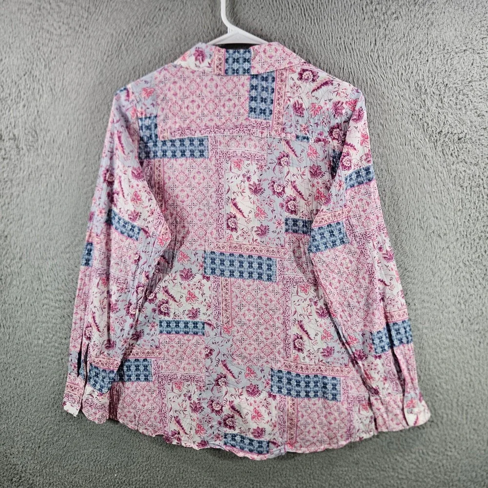 Foxcroft NYC Zoey LS Boho Bloom Patchwork‎ Floral Shirt Rose Blossom Size 4 NEW